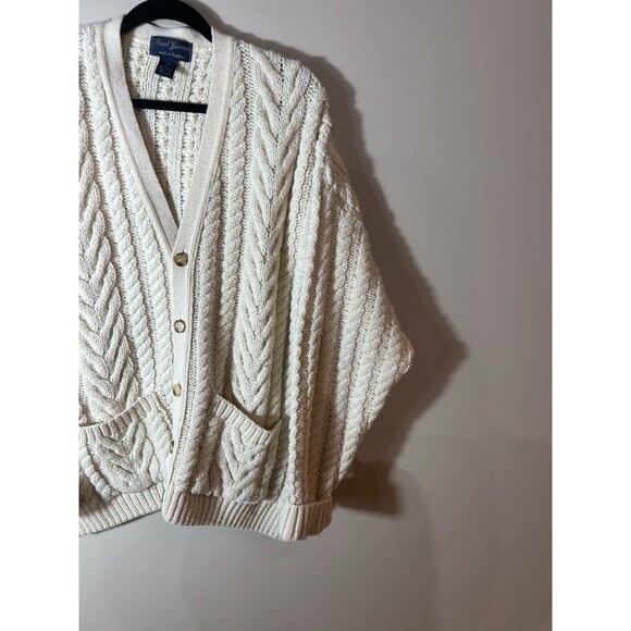 Vintage Paul James Chunky Knit Creeam Cardigan Sweater Men’s Large 100% Wool - Picture 3 of 12